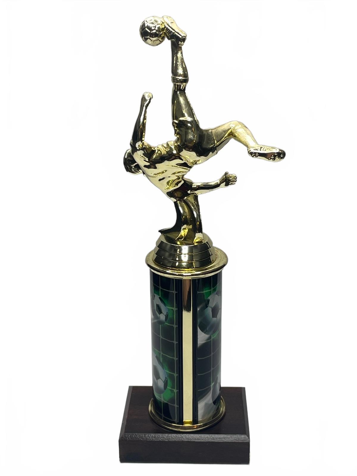 Vintage Soccer Trophy with Gold Player Figurine and Wooden Base 10" x 3"