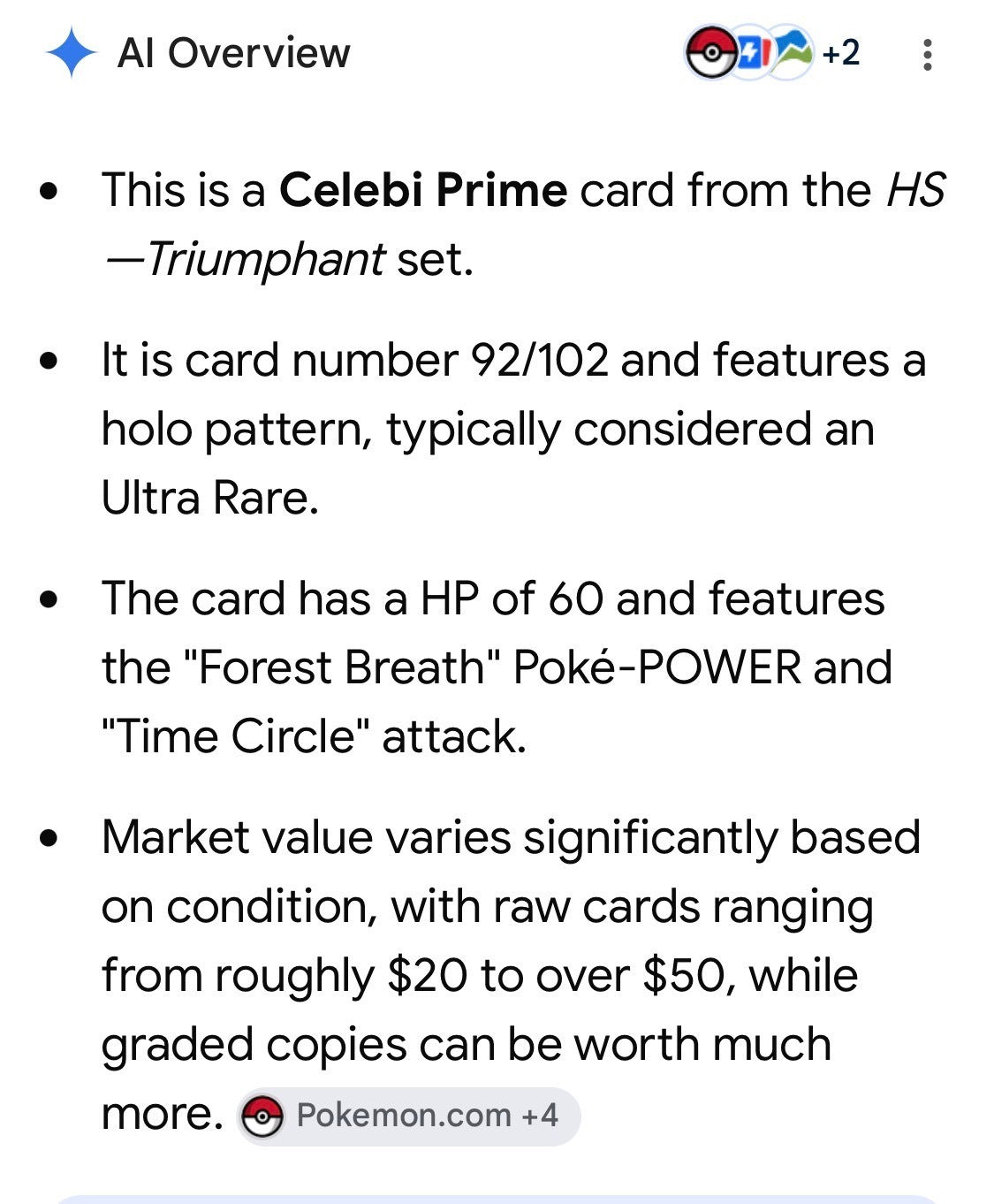 Celebi Prime Pokemon Card HS Triumphant Set #92/102 Ultra Rare Holo