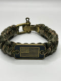 Military Style Paracord Bracelet with American Flag Plate + Flag Lapel Pin