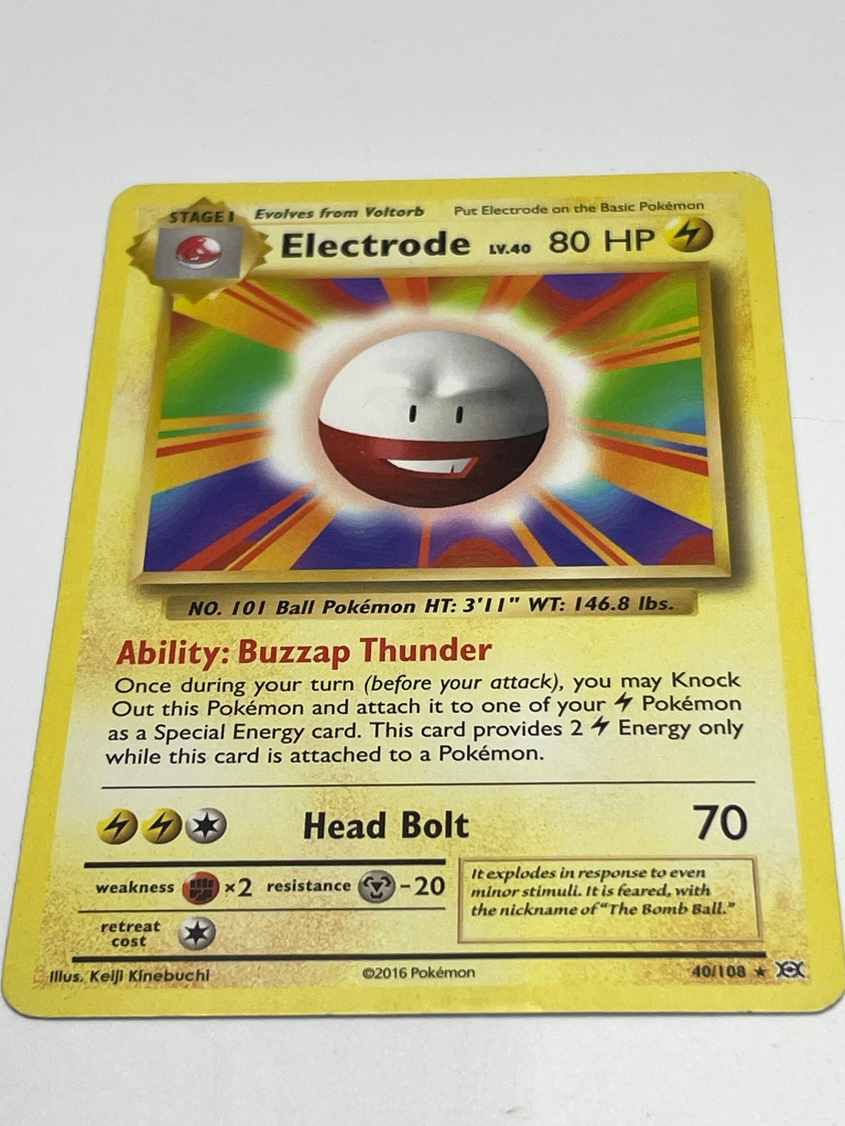 Pokémon Electrode Card XY—Evolutions Set 40/108 Rare Non-Holo Buzzap Thunder