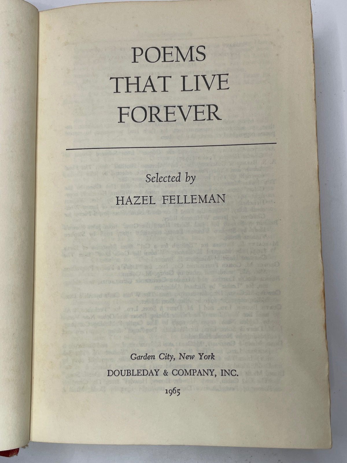 Poems That Live Forever - Selected by Hazel Felleman (1965)