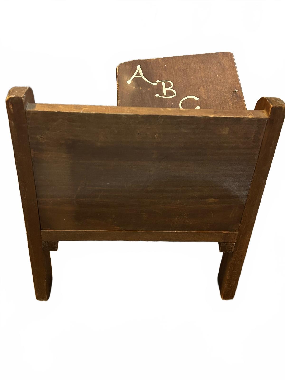 Vintage Handmade Wooden Doll School Desk Chair with ABC Design
