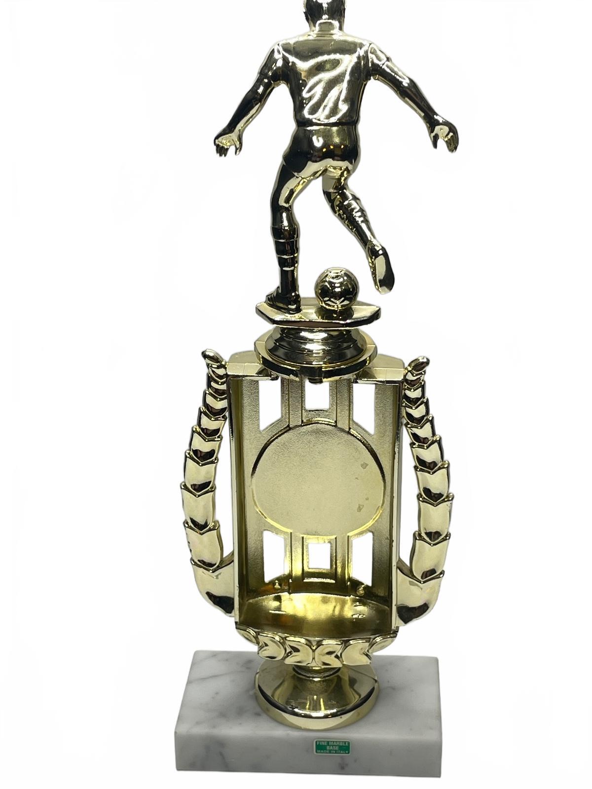 Vintage Plastic Gold Soccer Trophy w Fine Marble Base Made in Italy 11.5" x 4"