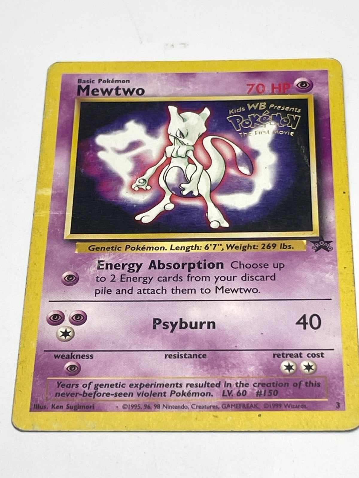 Mewtwo #3 Wizards Black Star Promo Pokemon Card 1999 Kids WB Presents The First