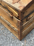 Antique Wooden Dome Top Trunk with Metal Straps and Interior Tray