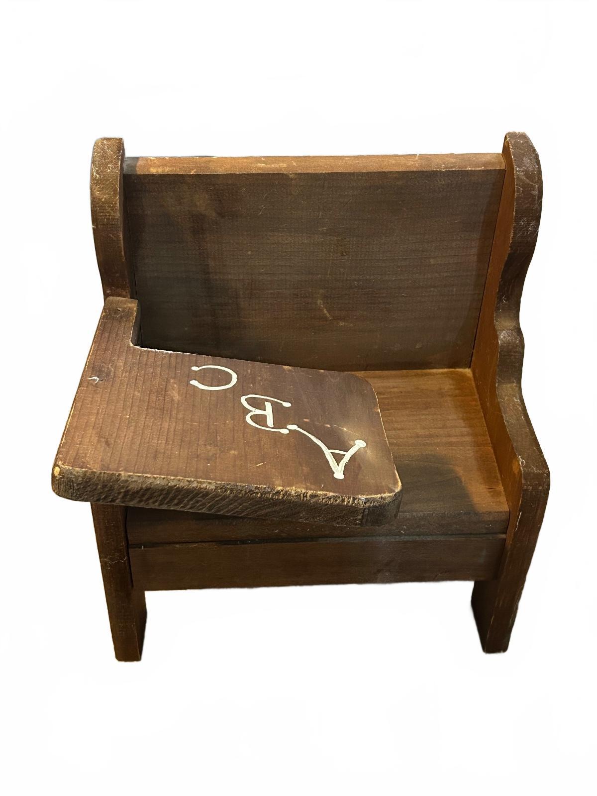 Vintage Handmade Wooden Doll School Desk Chair with ABC Design