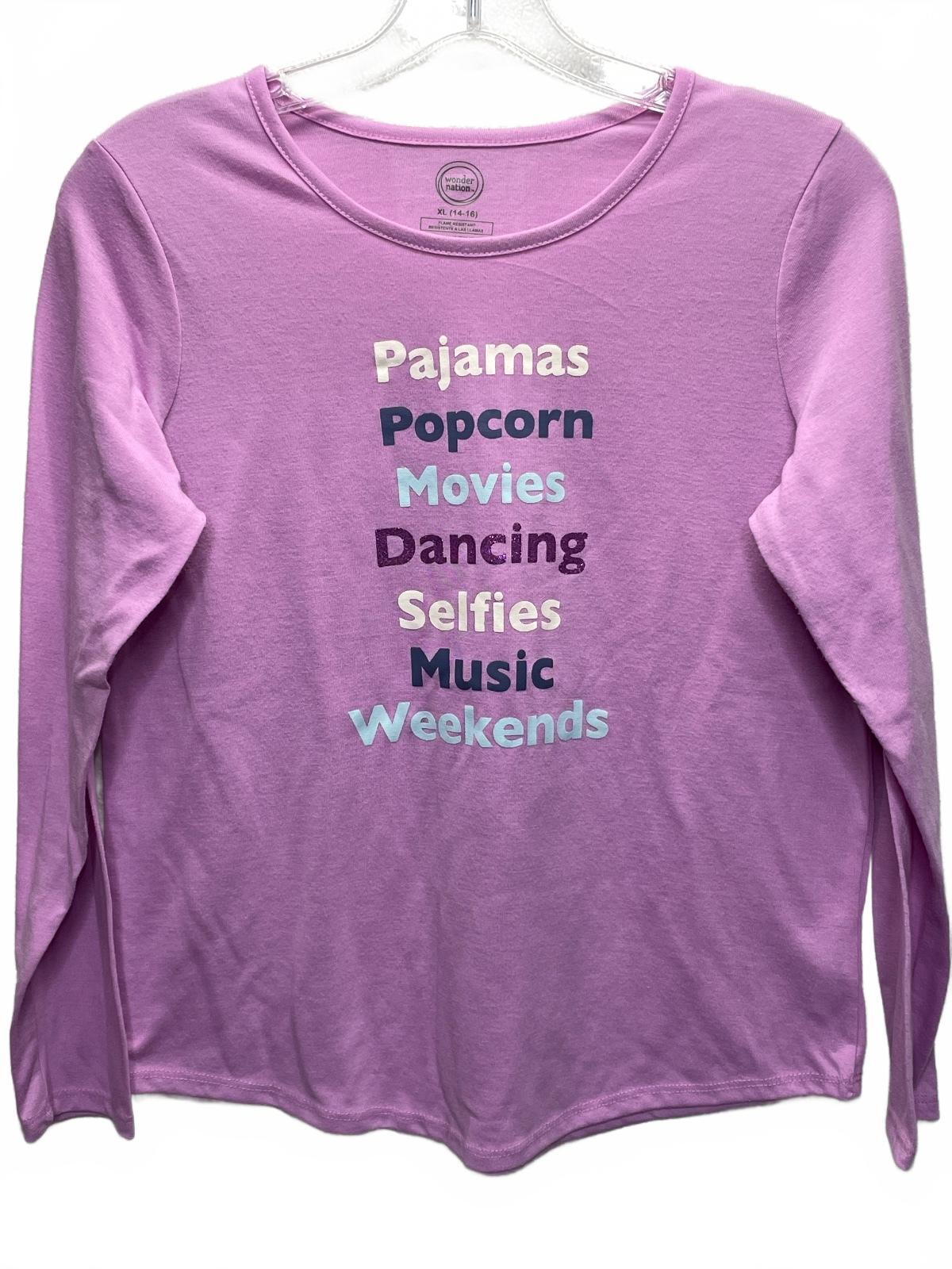 Wonder Nation Girls' Long Sleeve Purple Graphic Shirt XL 14-16