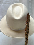Vintage Juli Kay Chicago Doeskin Felt Brimmed Hat Ivory with Side Feather Ladies