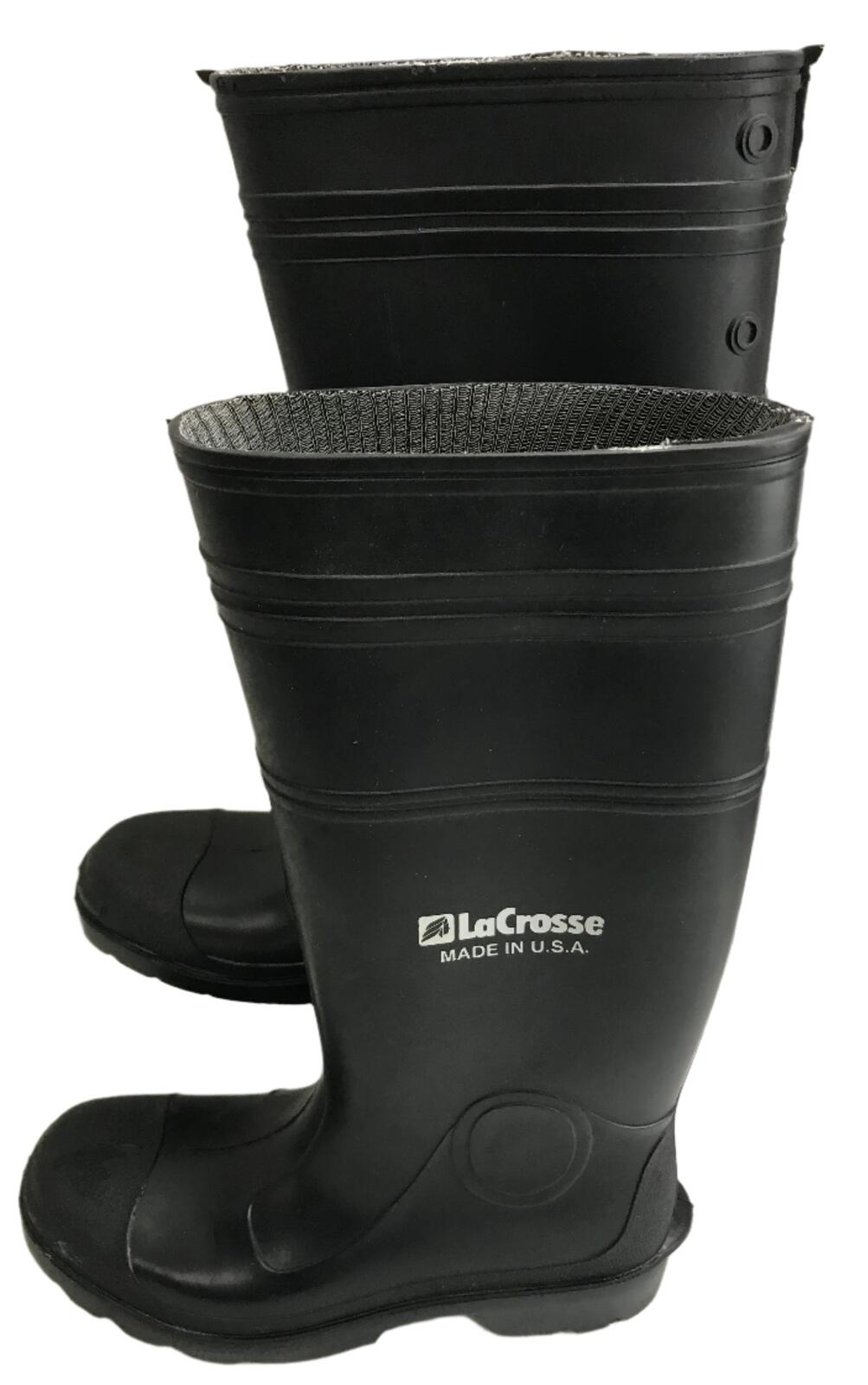 LaCrosse Black Rubber Waterproof Work Boots Made in USA Mens 8 Ladies 10