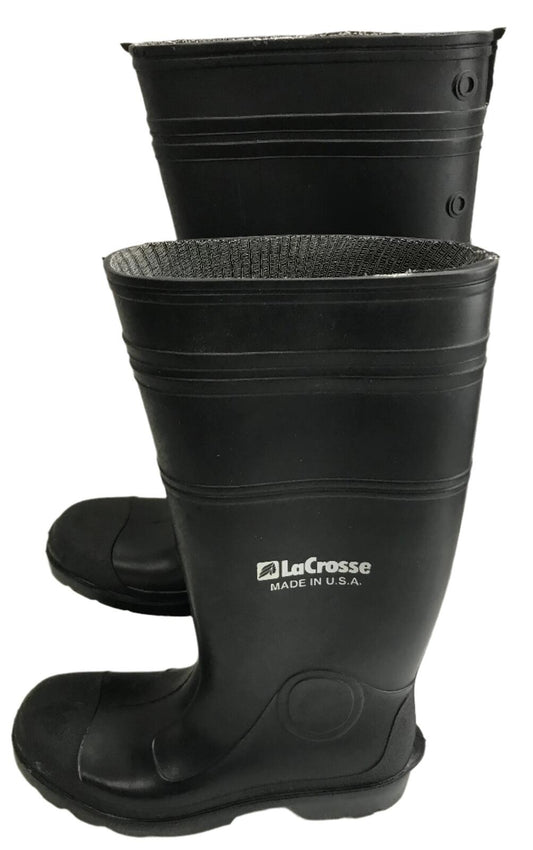 LaCrosse Black Rubber Waterproof Work Boots Made in USA Mens 8 Ladies 10