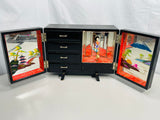Vintage Japanese Black Laquer Jewelry Box with Windup Dancer (tested) NO KEY