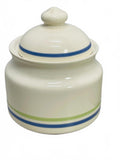 Pfaltzgraff VINTAGE 2 PC Cream/Sugar Bowls Ceramic Beige with Blue Stripes 3" x 4"