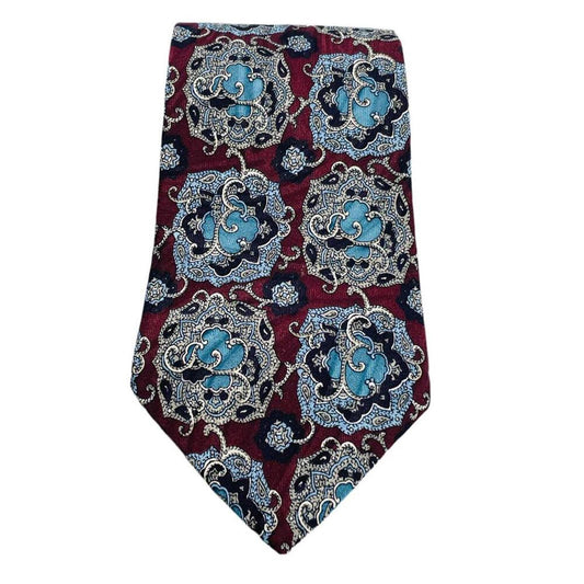 VINTAGE 2nd Battalion Connaught Rangers Neck Tie 100% Silk Burgundy & Blue Floral