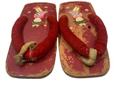Vintage Japanese Geta Wooden Sandals with Red Fabric Straps  Child Size 6"