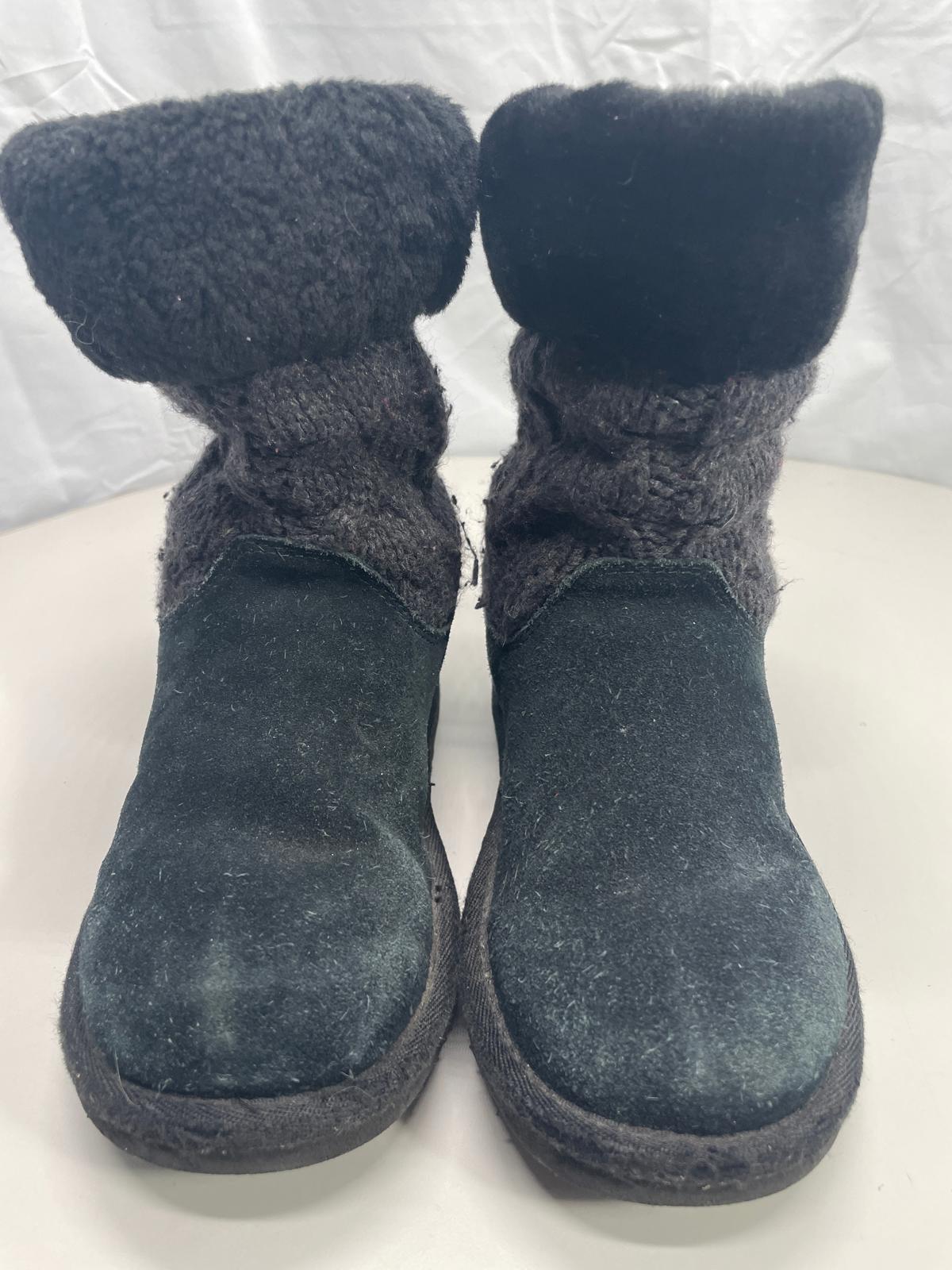 Ugg Australia Boot Black Juniper Cable Knit/Suede Girls 13