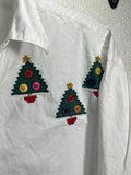 VINTAGE Maggie & Max Christmas Shirt White Button Down Women's Small