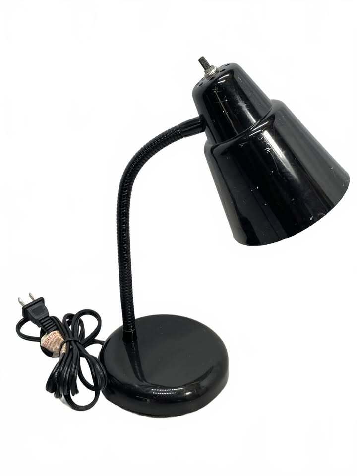 Flexible Gooseneck 14" Black Desk Lamp w/ Weighted Base & Plastic Shade TESTED