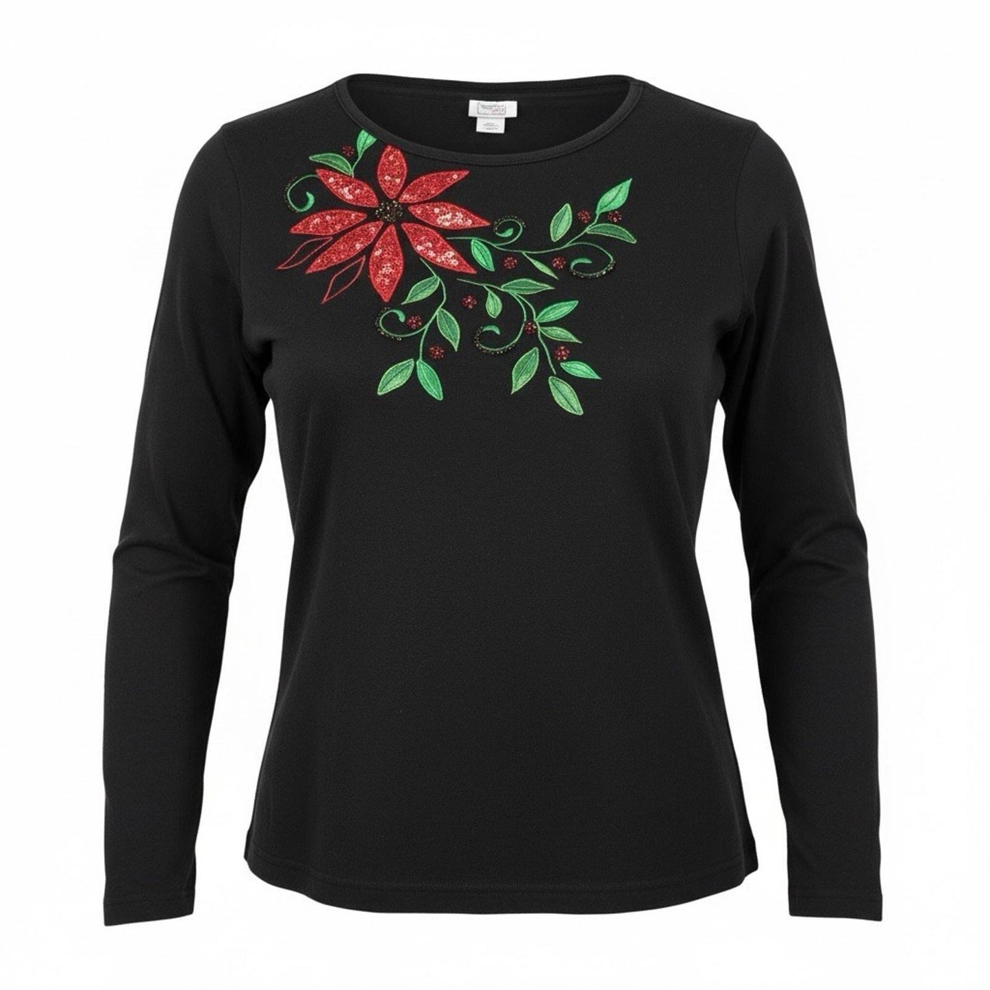 VINTAGE Peanut Butter & Jelly Shirt Christmas Poinsettia Black Women's Small