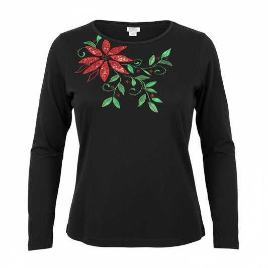 VINTAGE Peanut Butter & Jelly Shirt Christmas Poinsettia Black Women's Small