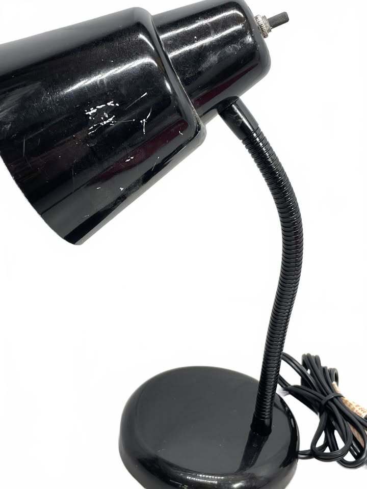 Flexible Gooseneck 14" Black Desk Lamp w/ Weighted Base & Plastic Shade TESTED
