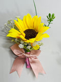 Wedding Boutonnieres Artificial Sunflower with Pink Satin Ribbon Set of 113 Lot