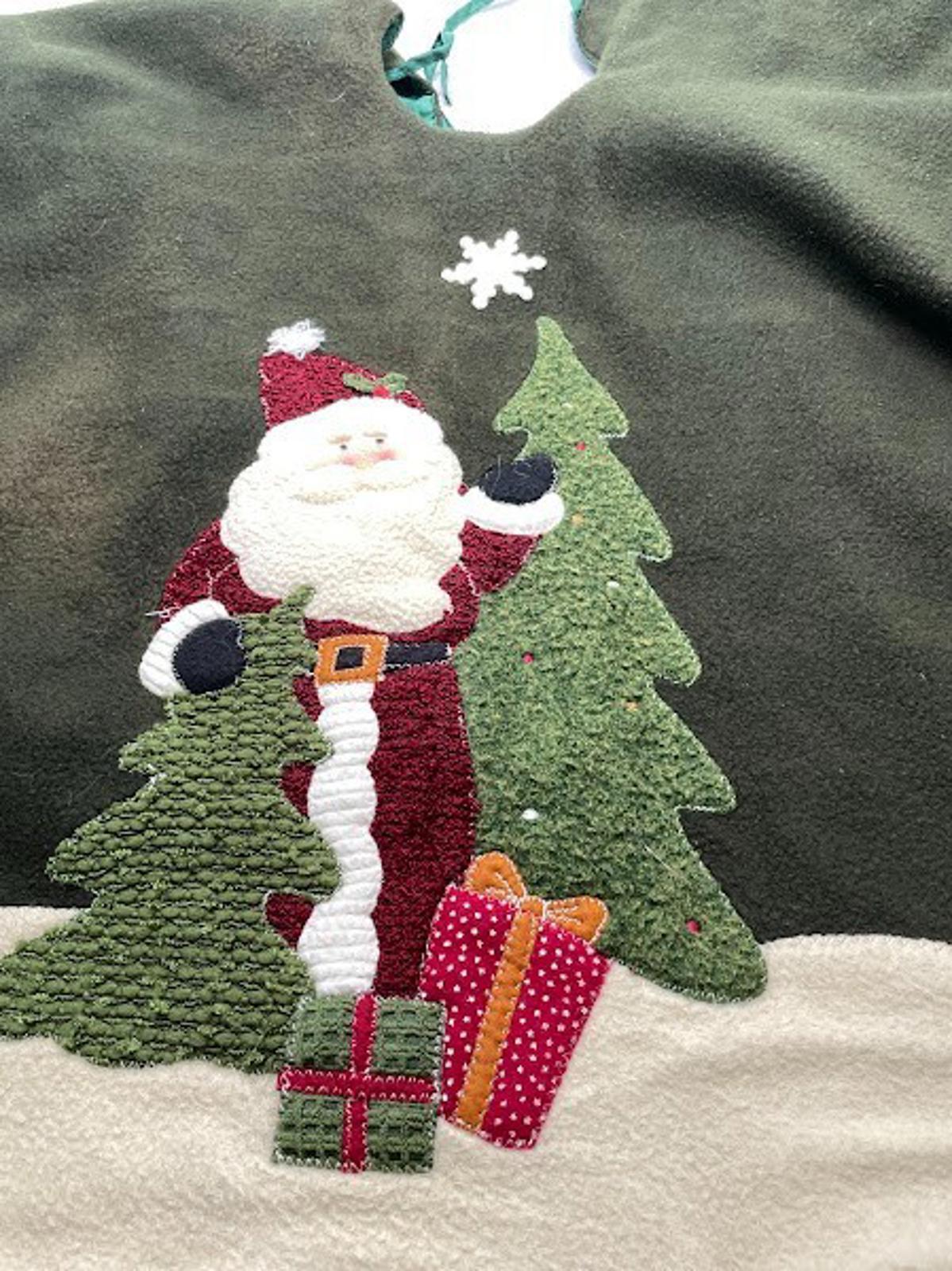 Christmas Tree Skirt with Santa and Snowflake Design