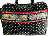 Vera Bradley Quilted Tote Bag Black with Blue and Gold Flowers 16" LT STAINING