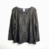 Chicos 3 Shirt Long Sleeve Black Mesh with Gold Embroidered Design Women's XL