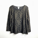 Chicos 3 Shirt Long Sleeve Black Mesh with Gold Embroidered Design Women's XL