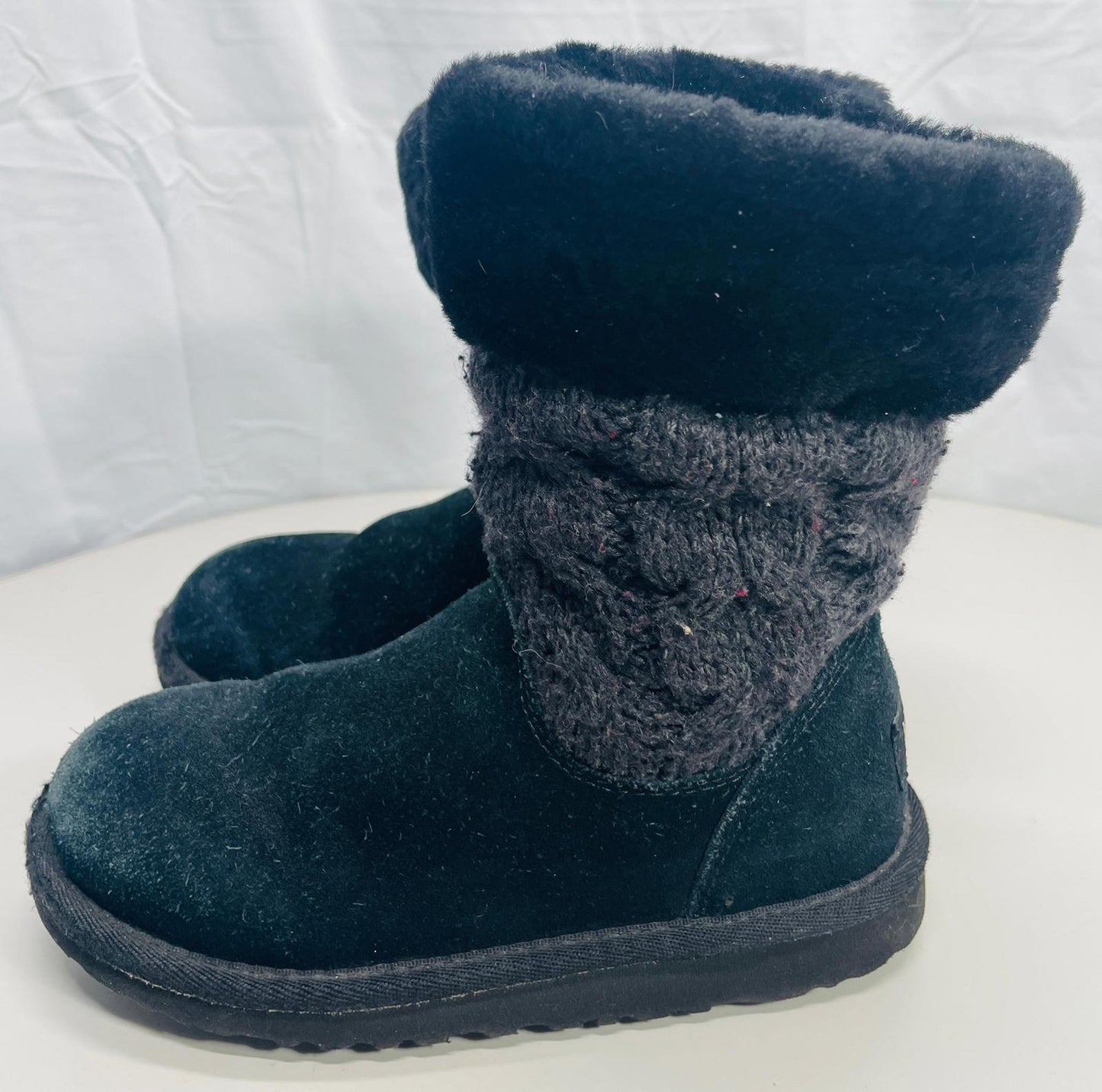 Ugg Australia Boot Black Juniper Cable Knit/Suede Girls 13