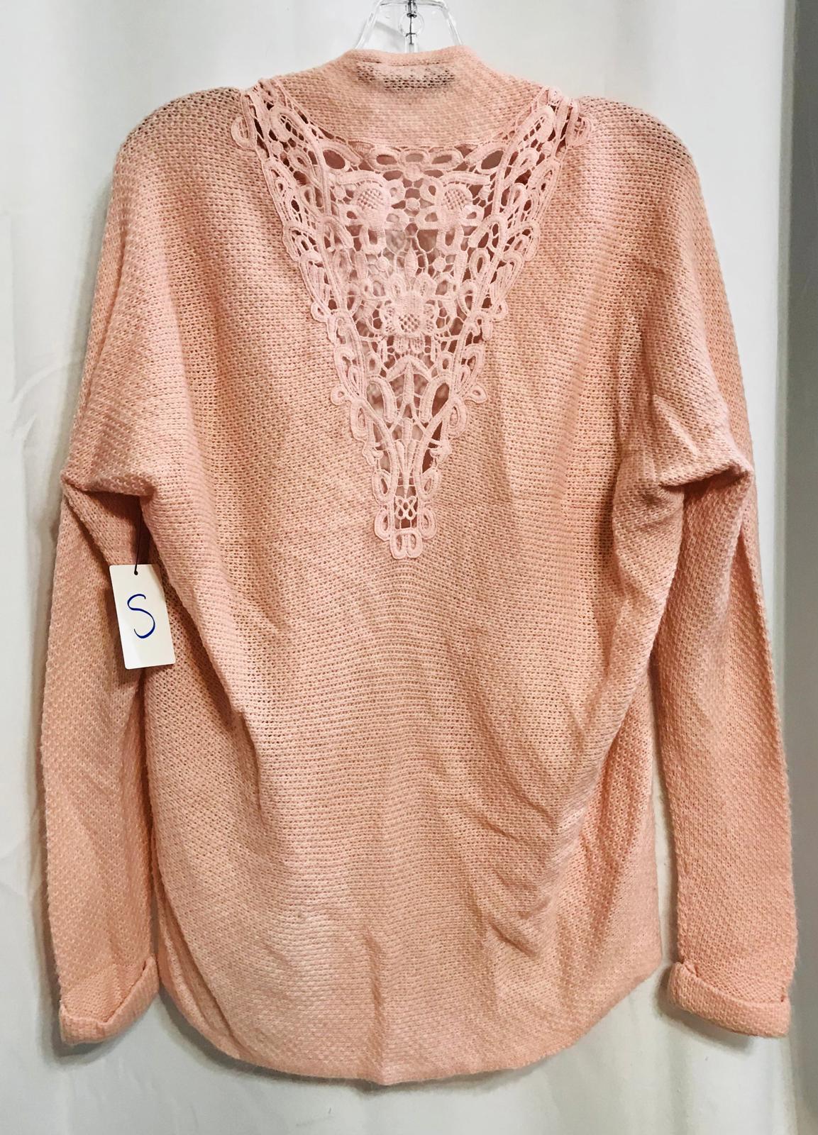 Versona Pink Cardigan Shawl Sweater Crochet Lace Detail on Back Ladies S