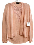 Versona Pink Cardigan Shawl Sweater Crochet Lace Detail on Back Ladies S