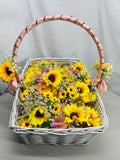 Wedding Boutonnieres Artificial Sunflower with Pink Satin Ribbon Set of 113 Lot