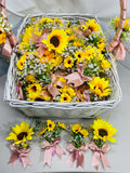 Wedding Boutonnieres Artificial Sunflower with Pink Satin Ribbon Set of 113 Lot
