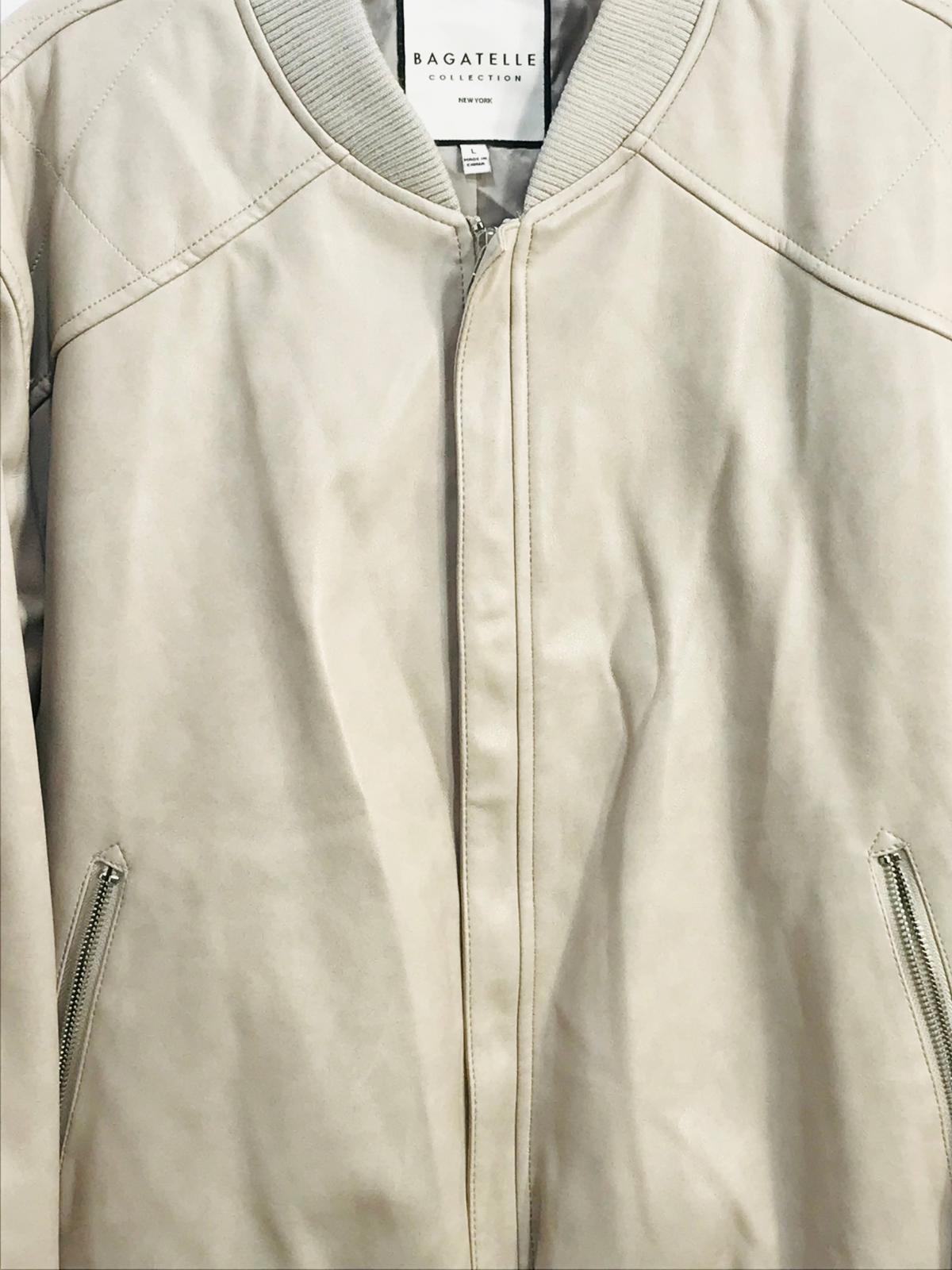 Bagatelle Beige Bomber Jacket with Ribbed Cuffs and Hem Vegan Leather Ladies L
