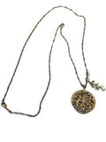 Vintage Style Gold and Silver Filigree Pendant Necklace with Leaf Charms 15"
