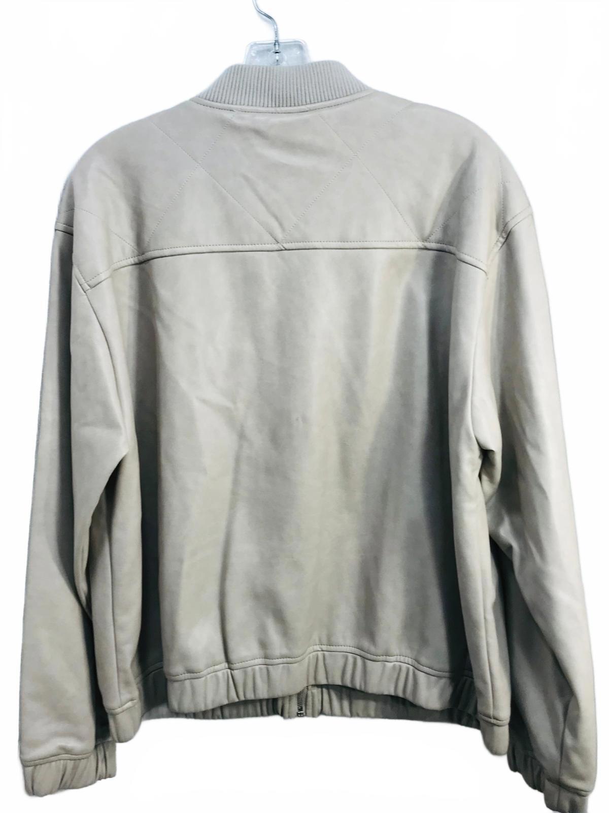 Bagatelle Beige Bomber Jacket with Ribbed Cuffs and Hem Vegan Leather Ladies L