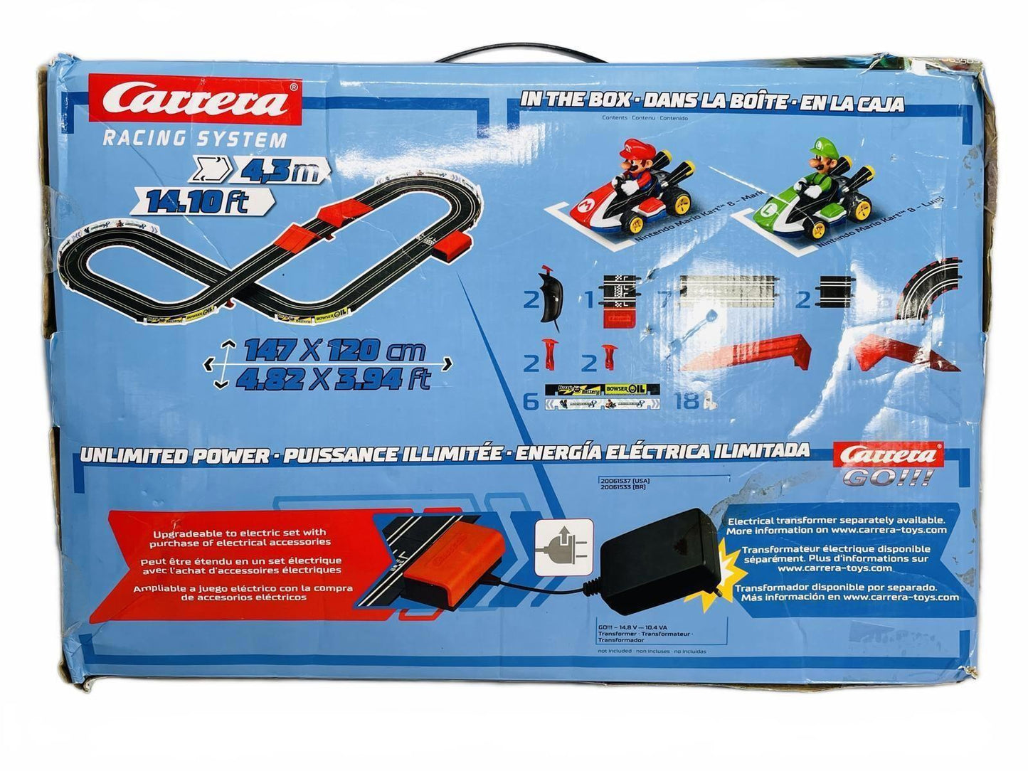 Carrera Mario Kart Racing System Slot Car Set 141 ft Track Tested Missing Parts