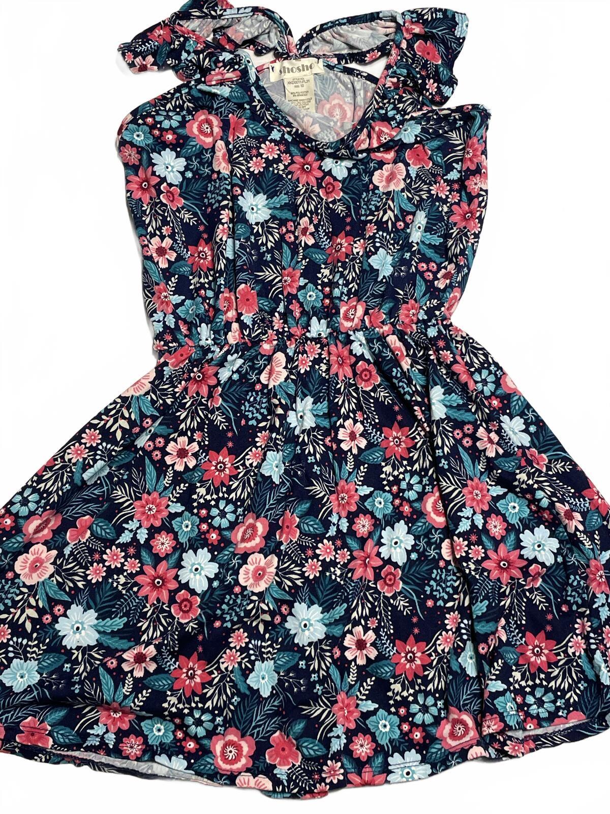 ShoSho girls dress blue floral frilly tank size 10