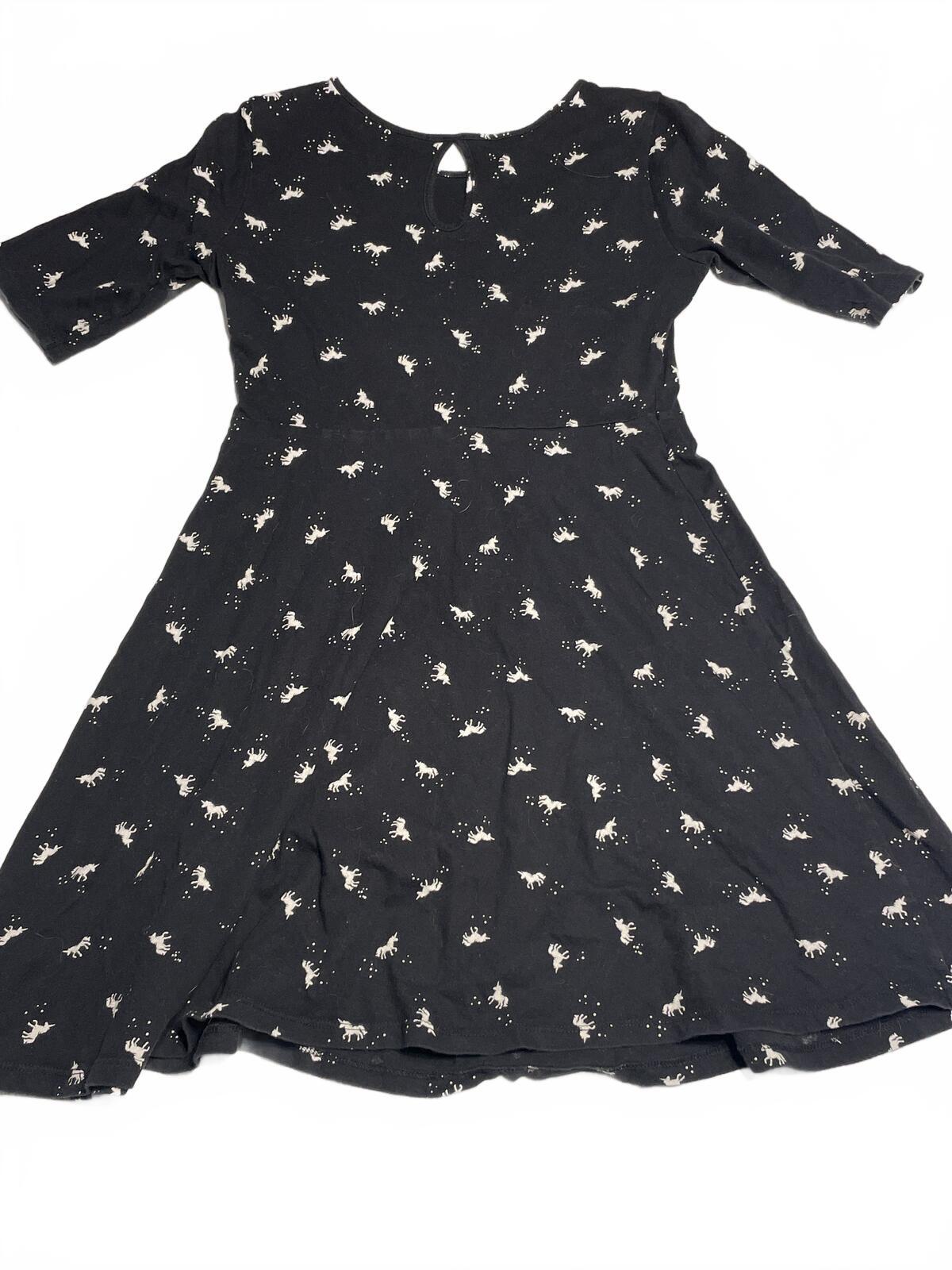 Old Navy girls dress black with white unicorns three-quarter sleevesize 10/12