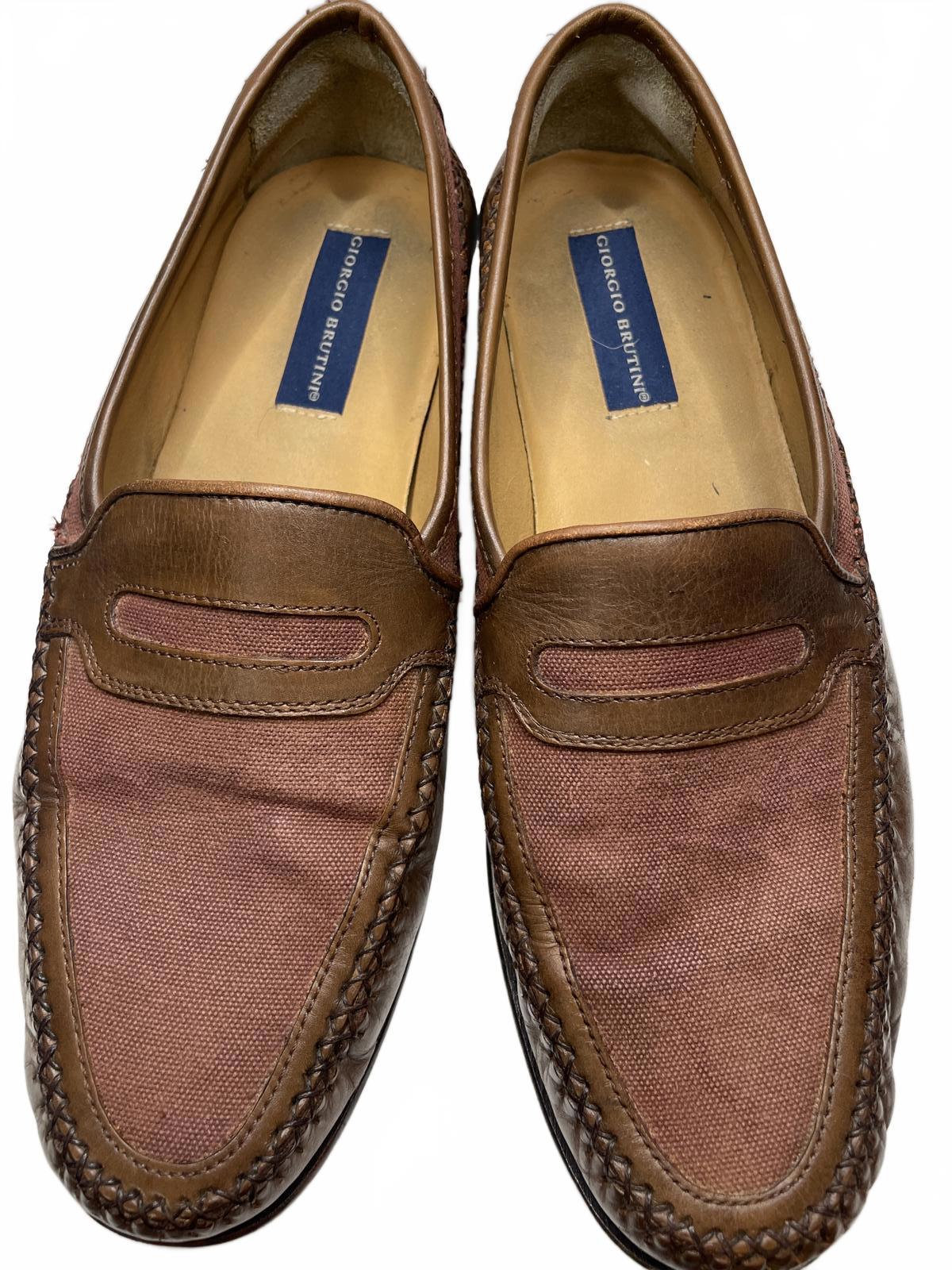 Giorgio Brutini Men's Brown Leather and Fabric Loafers Mens 9