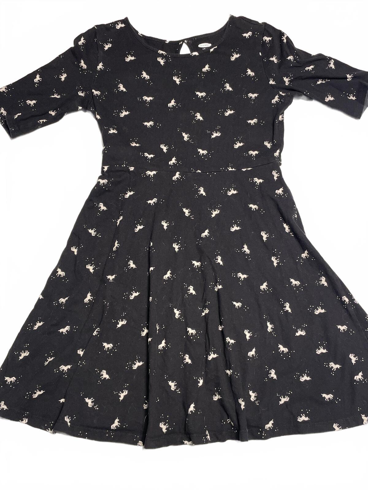Old Navy girls dress black with white unicorns three-quarter sleevesize 10/12