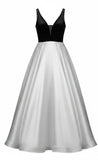 NEW! Madison James Formal Evening Gown Black V-Neck Top with Ivory Satin Skirt SZ 10
