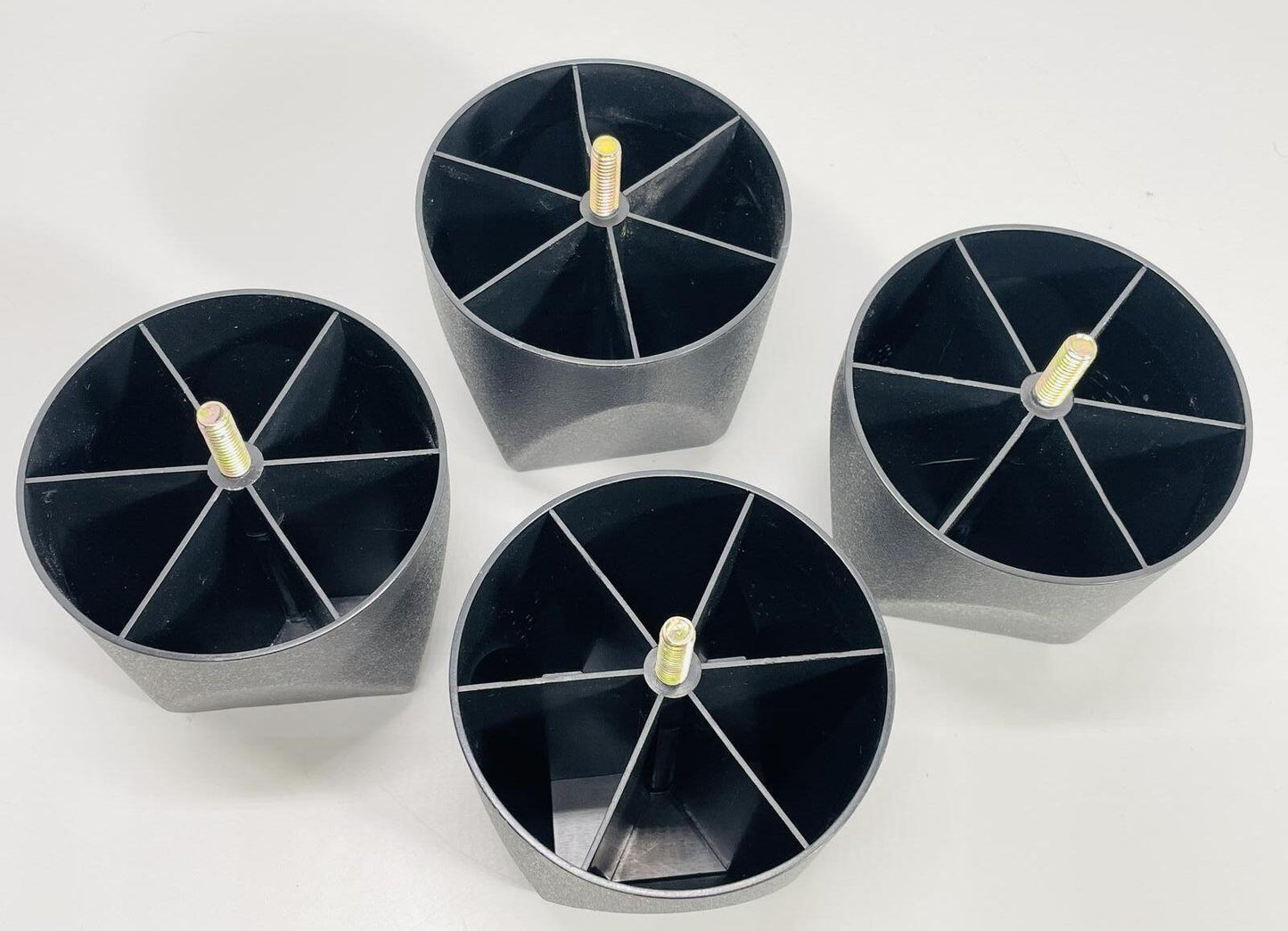 Set of 4 Black Plastic Furniture Feet with Metal Threaded Bolts 3.5" tall