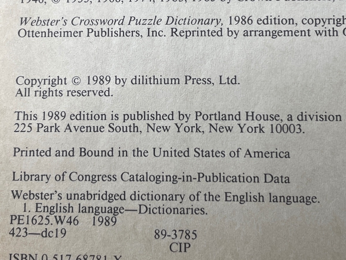Webster's Encyclopedic Unabridged Dictionary of the English Language 1989 Hard-C