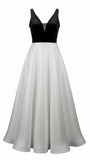 NEW! Madison James Formal Evening Gown Black V-Neck Top with Ivory Satin Skirt SZ 10