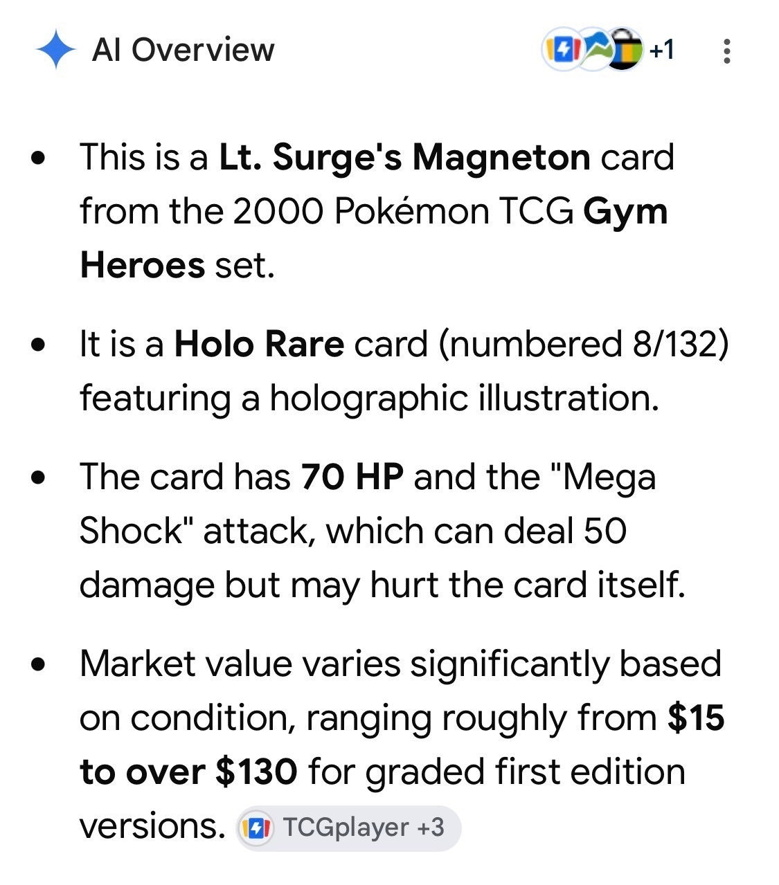 Lt. Surge's Magneton Pokémon Card 70 HP Holo Rare Gym Heroes Set 8/132