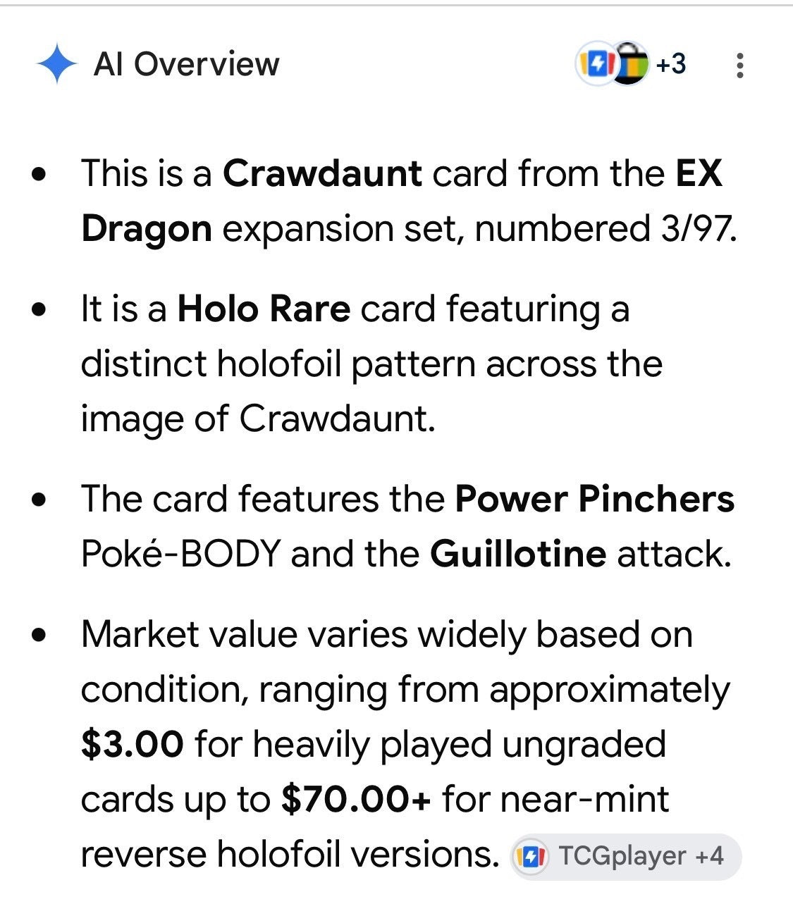 Pokemon EX Dragon Crawdaunt Holo Rare Card 3/97