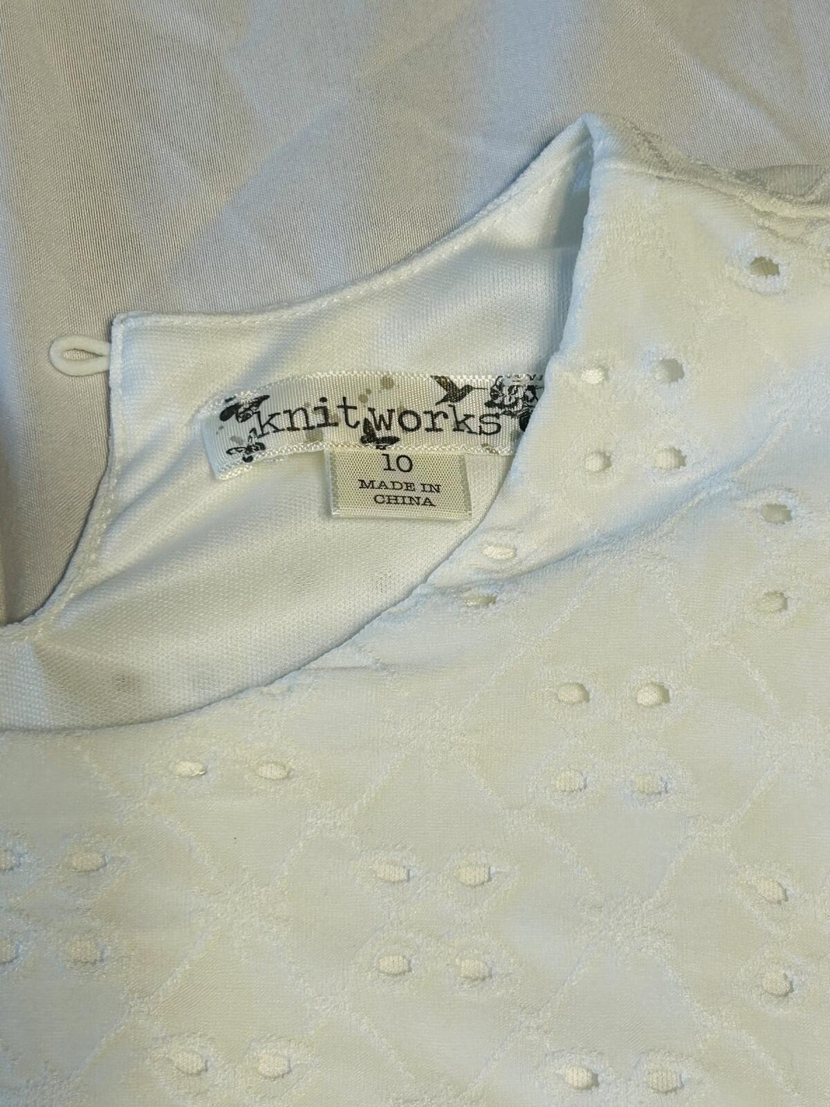 Knit Works girls dress white top, floral skirt and brown braided belt size 10